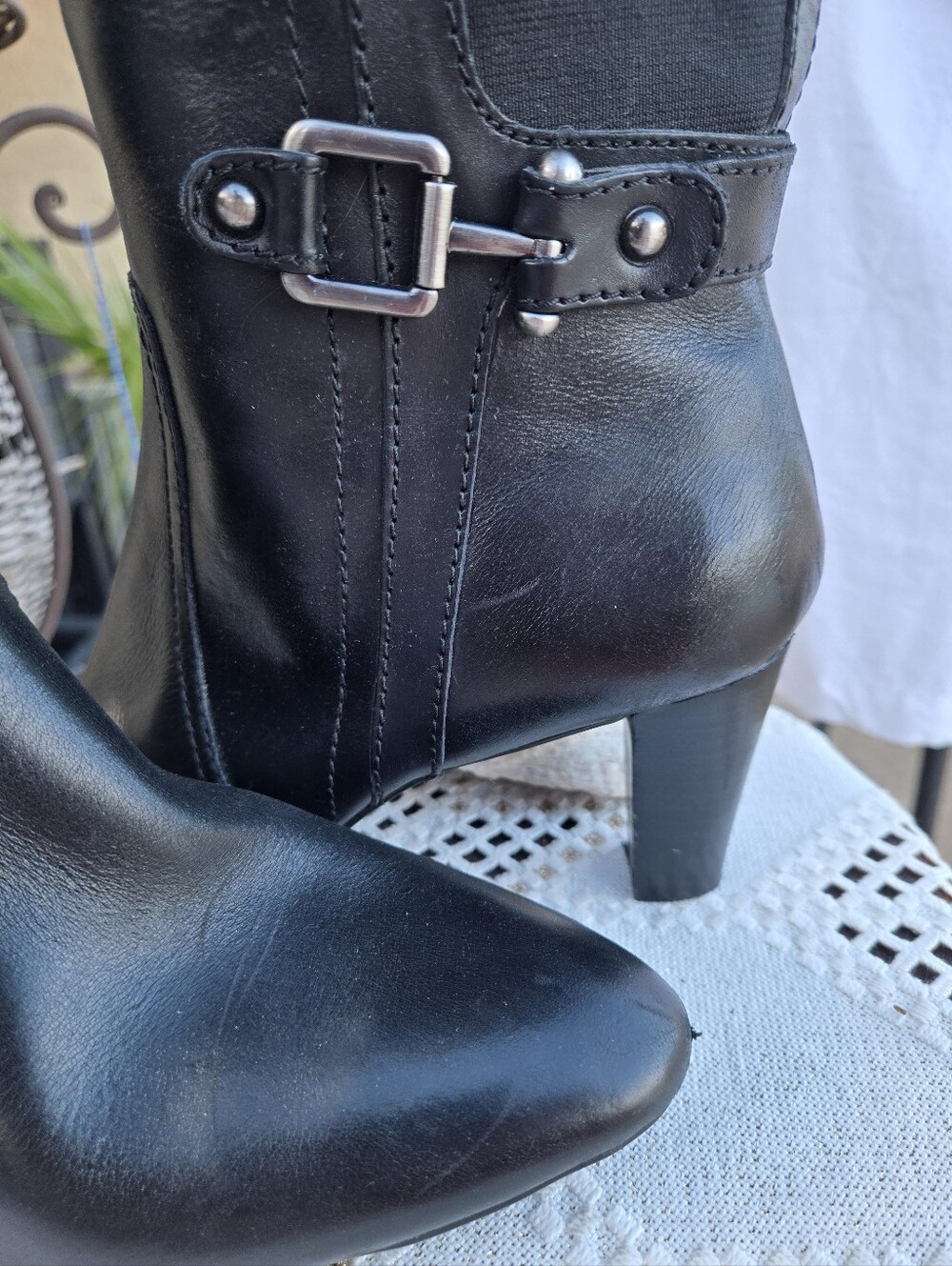 Anne Klein Black Knee-High Buckle Heeled Boots - Picture 6 of 14
